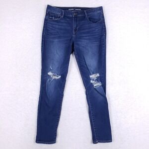 Old Navy Rockstar Mid Rise Distressed Skinny Jeans Size 12R Stretch Blue Denim